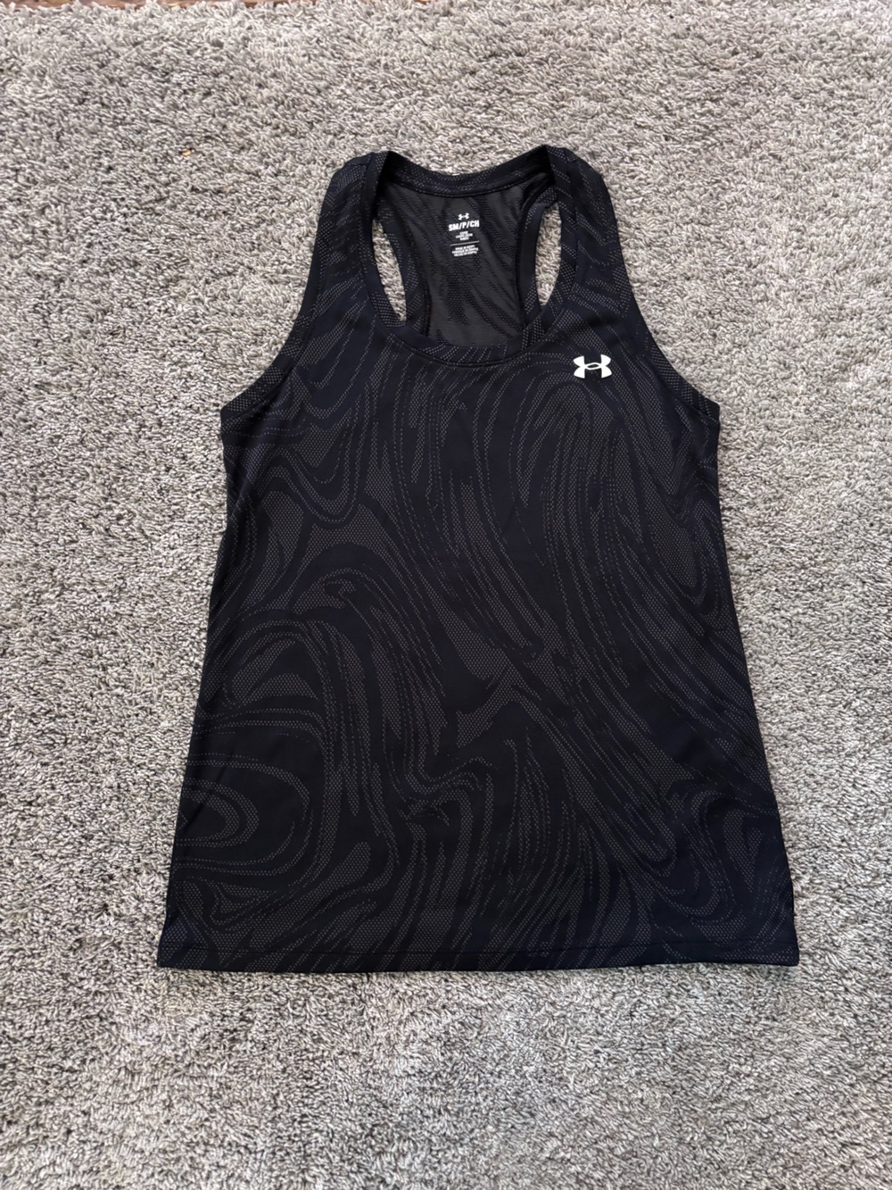 Under Armour Loose Black/Gray Swirl-Print Racerback Tank Womens Size S
